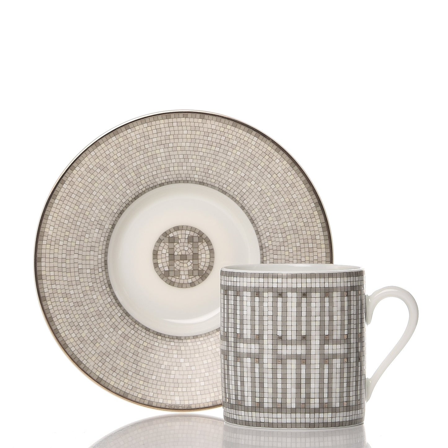 Porcelain Mosaique Au 24 Platine Tea Cup And Saucer Set Of 2 Platinum