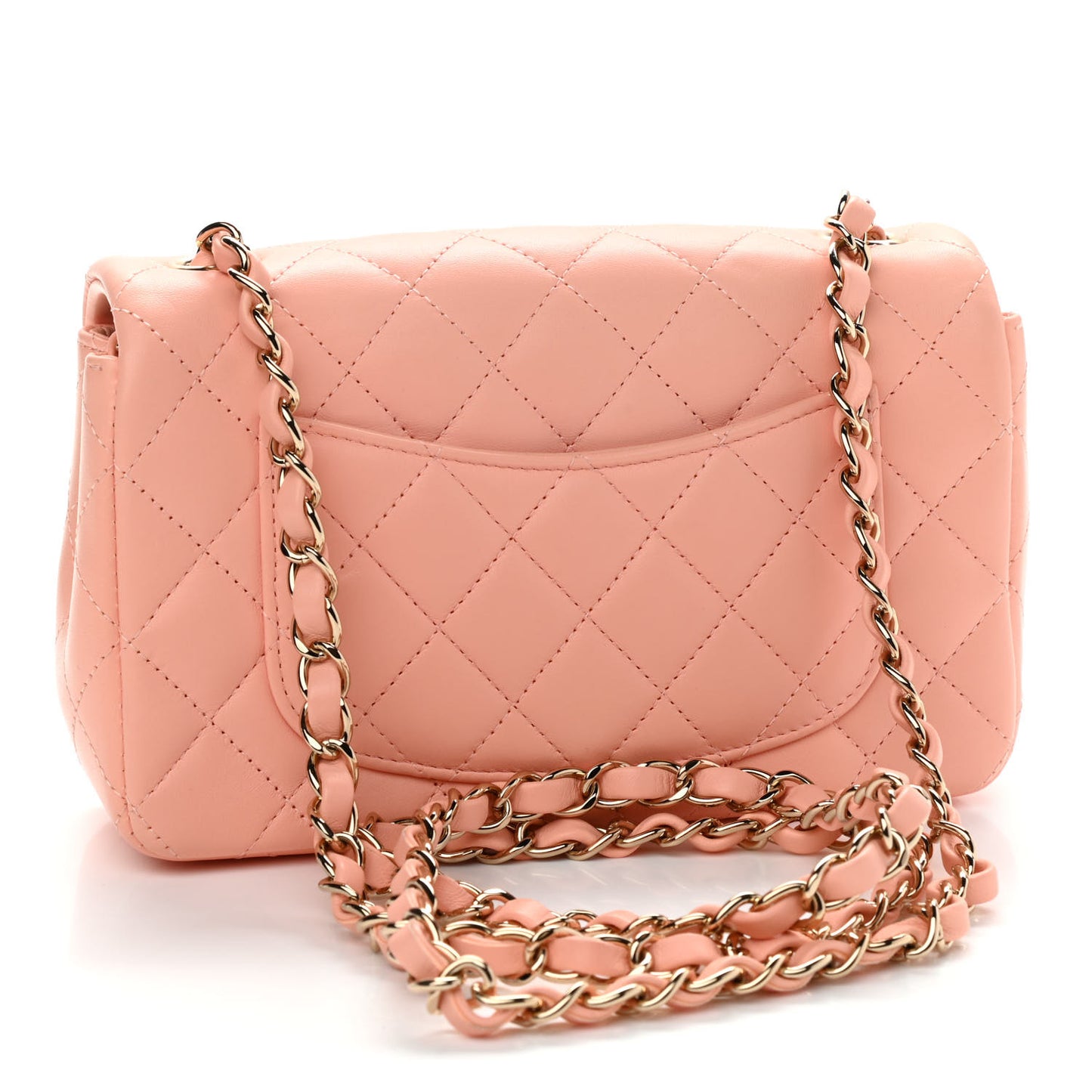 Lambskin Quilted Mini Rectangular Flap Light Pink