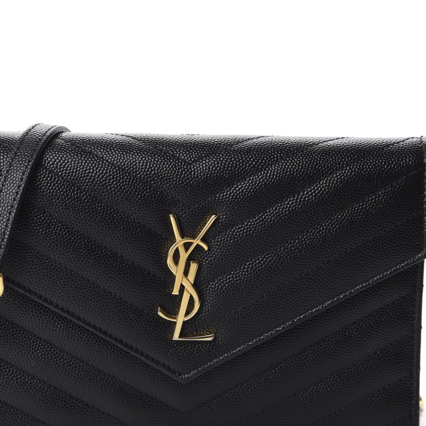 Grain De Poudre Matelasse Chevron Monogram Envelope Chain Wallet Black
