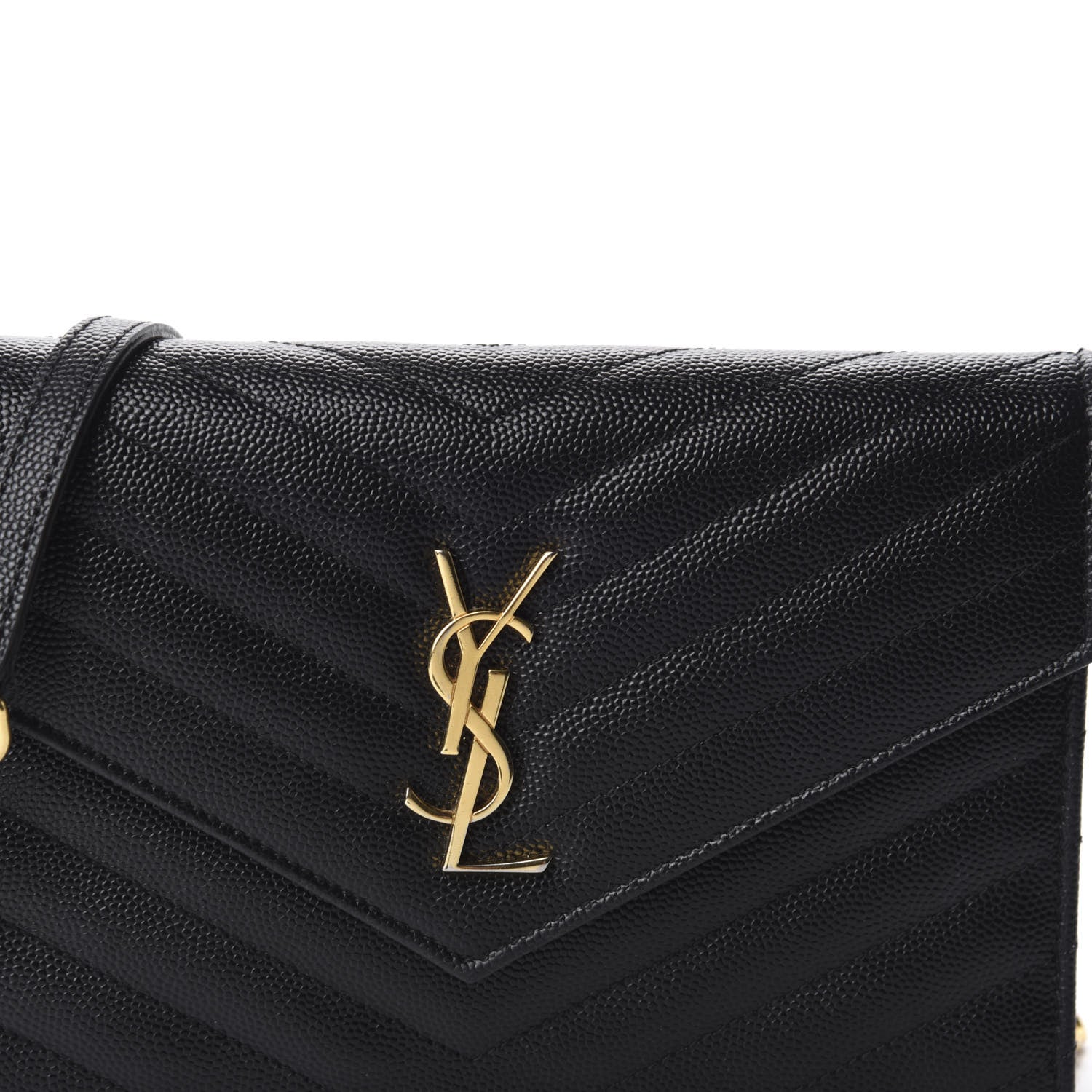 Saint Laurent Grain De Poudre Matelasse Chevron Monogram Envelope Chain Wallet Black 12 of 13