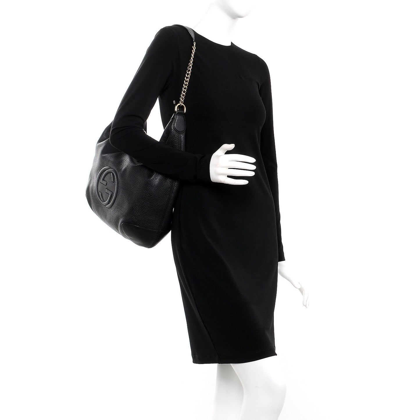 Pebbled Calfskin Medium Soho Chain Hobo Black