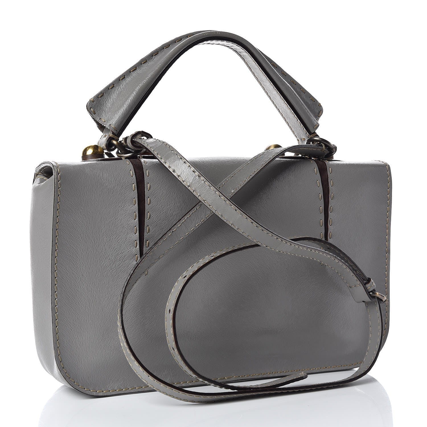 Fendi Glazed Calfskin Secret Code Satchel Grey 3 of 11