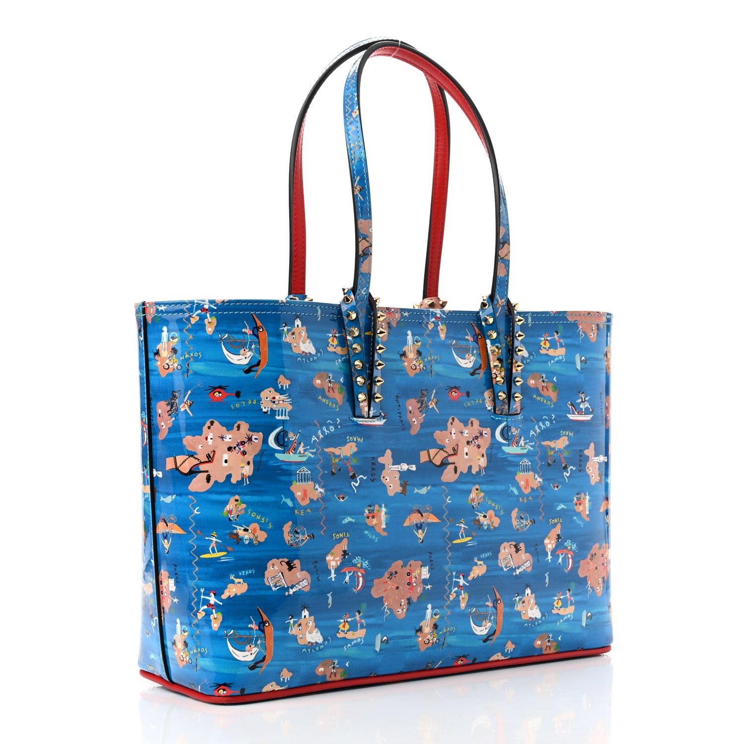 Christian Louboutin Patent Calfskin Small Greekaba Cabata Tote Blue 4 of 11
