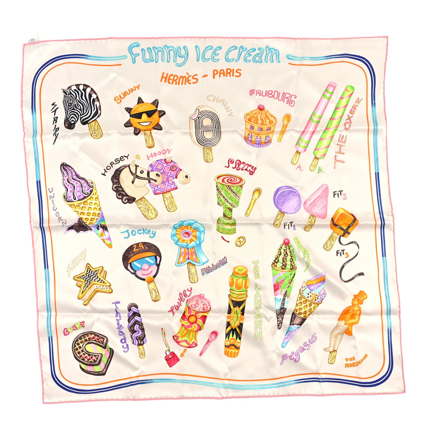 Silk Funny Ice Cream Scarf 70 Gris Perle Rose Multicolor