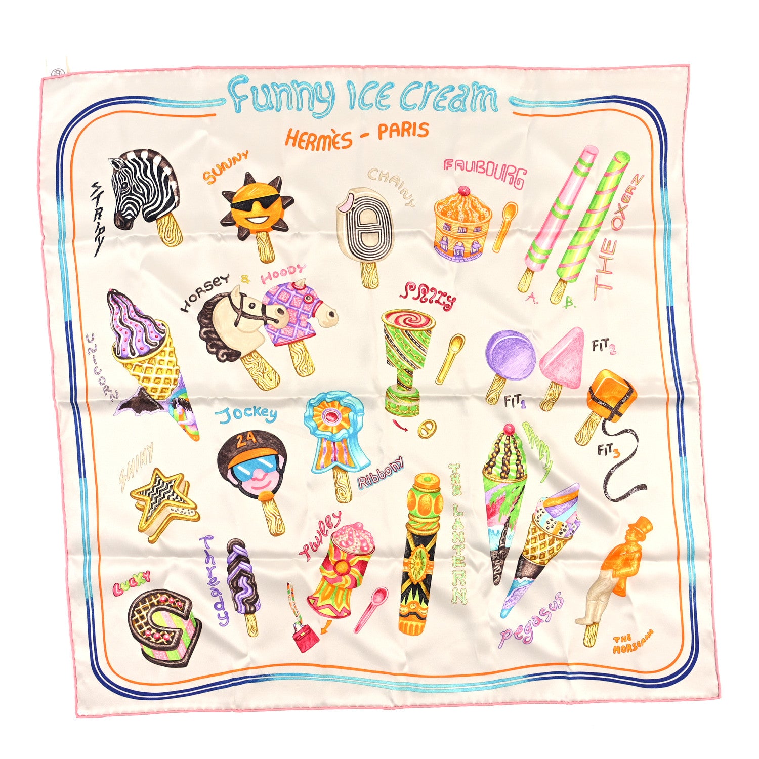 Hermes Silk Funny Ice Cream Scarf 70 Gris Perle Rose Multicolor 1 of 4