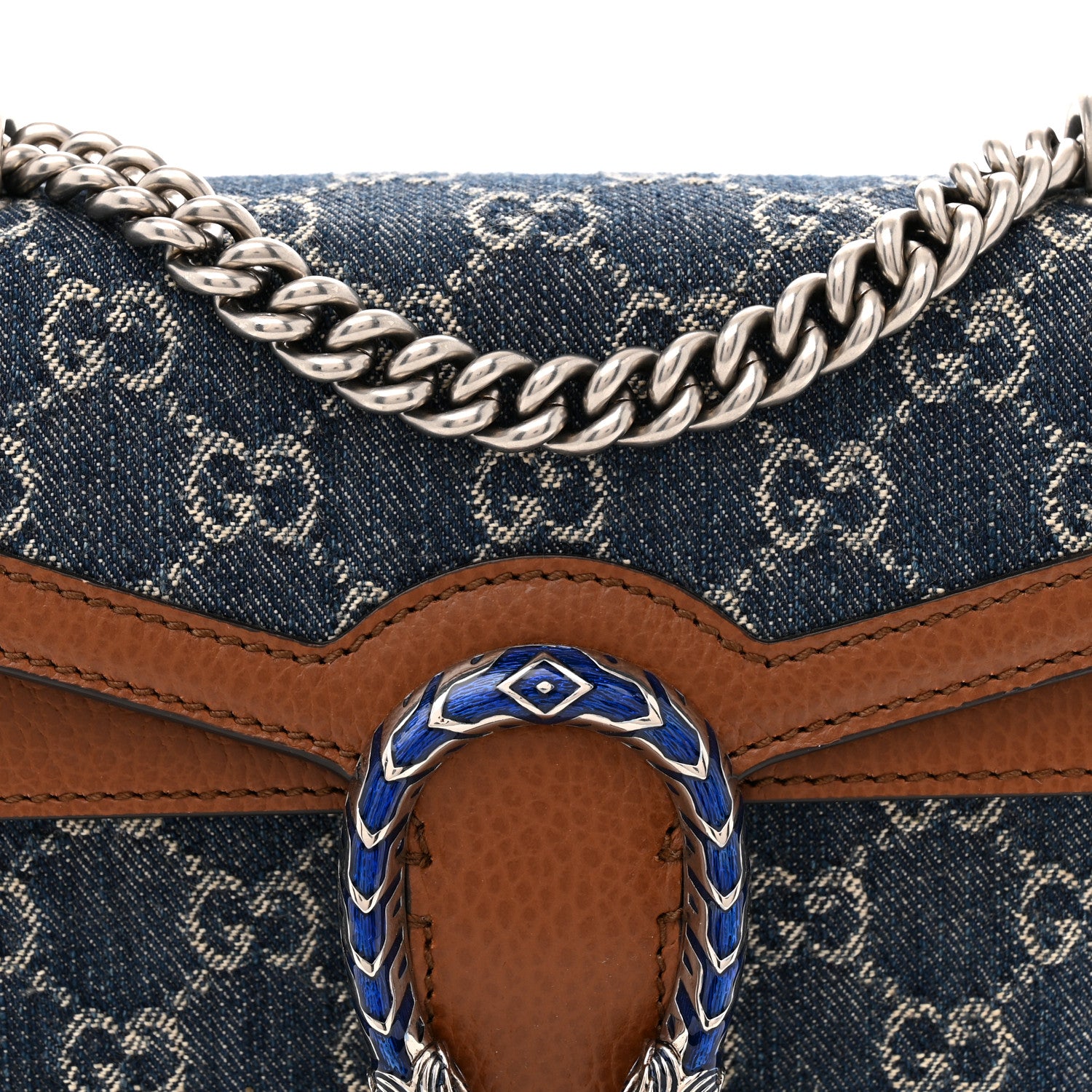 Gucci New Denim GG Monogram Dollar Calfskin Enamel Mini Dionysus