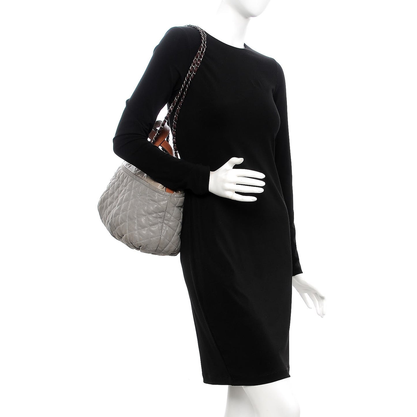Iridescent Calfskin Quilted Small In The Mix Tote Grey