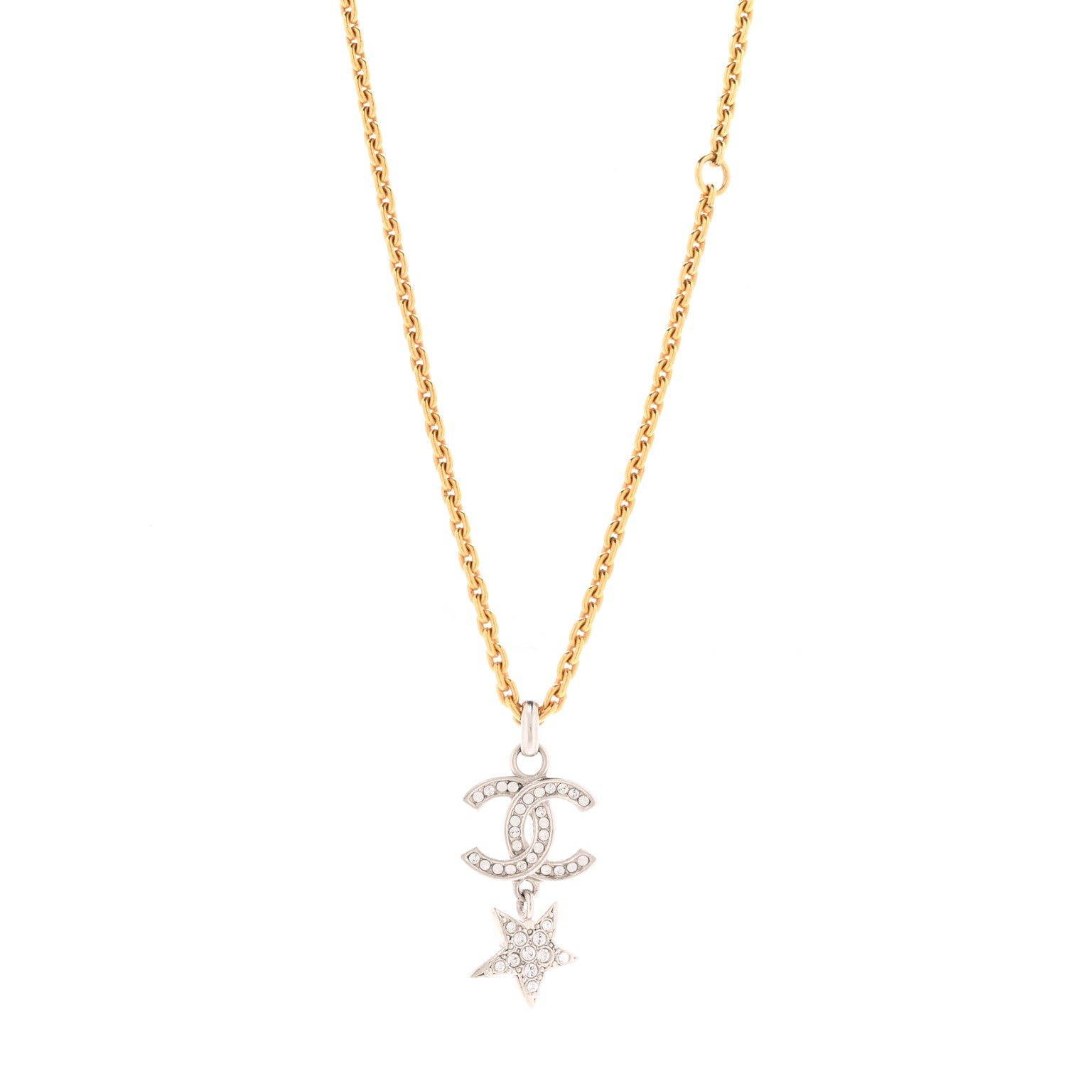 Chanel Crystal Star CC Pendant Necklace Silver Gold 4 of 6