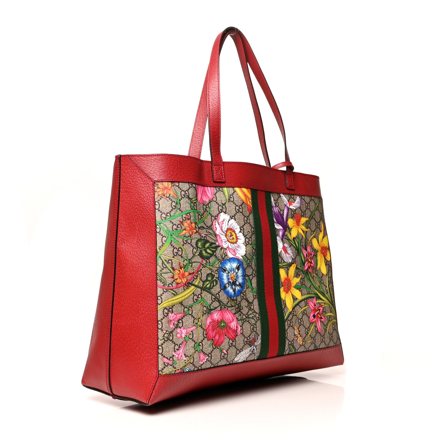 GG Supreme Monogram Flora Web Large Ophidia Tote Red