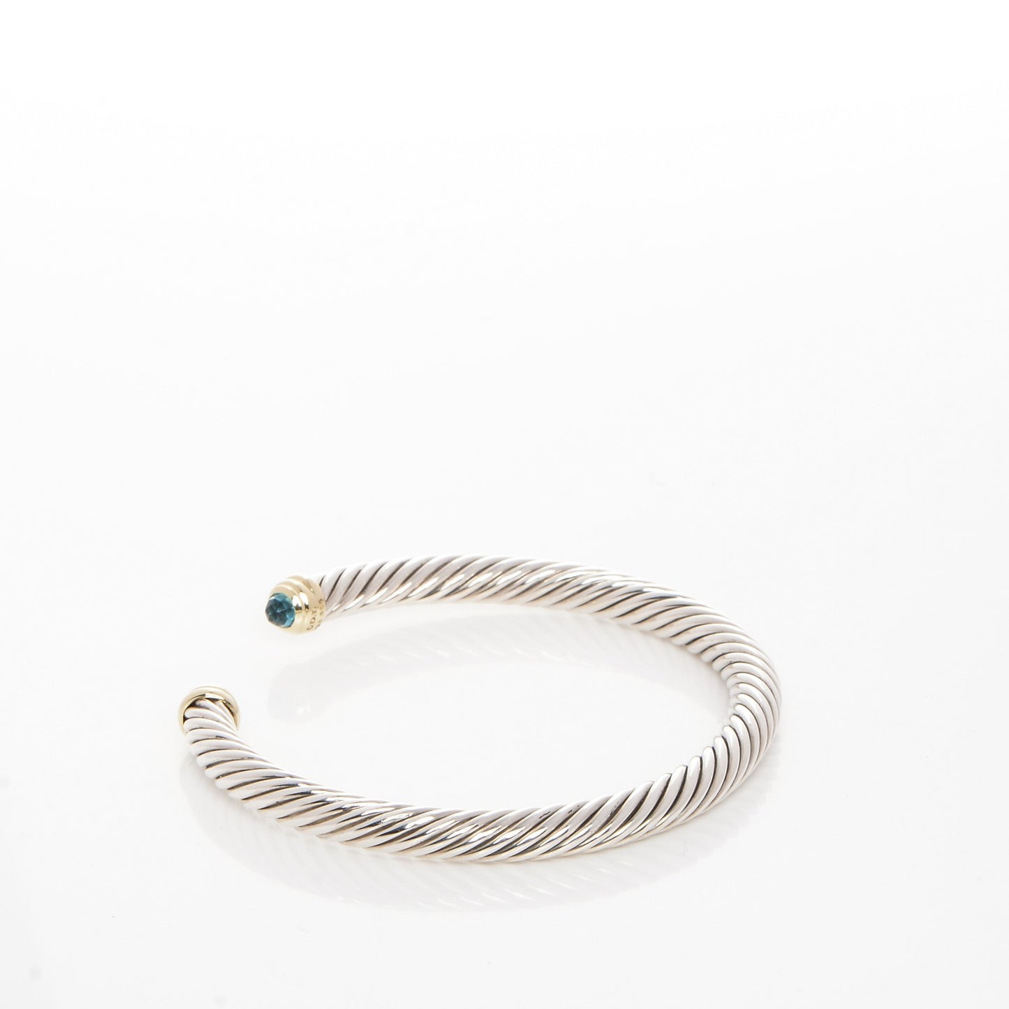 Sterling Silver 14K Yellow Gold Blue Topaz 5mm Cable Classics Petite Color Bracelet
