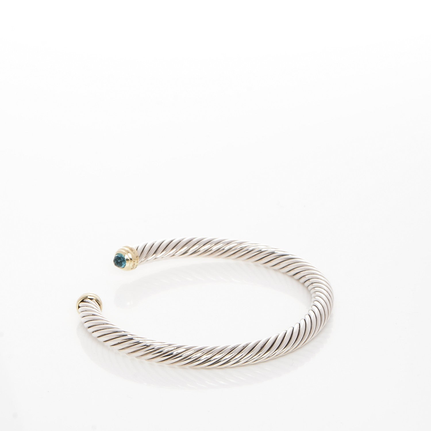 David Yurman Sterling Silver 14K Yellow Gold Blue Topaz 5mm Cable Classics Petite Color Bracelet 3 of 5