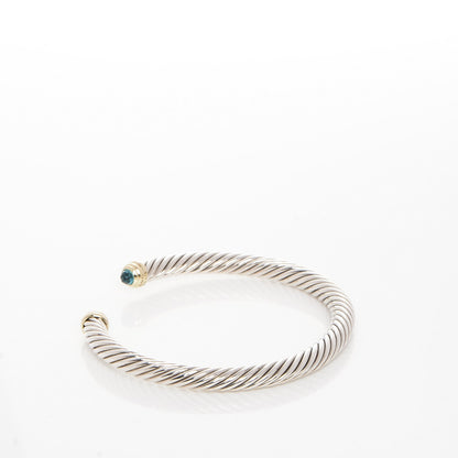 David Yurman Sterling Silver 14K Yellow Gold Blue Topaz 5mm Cable Classics Petite Color Bracelet 3 of 5