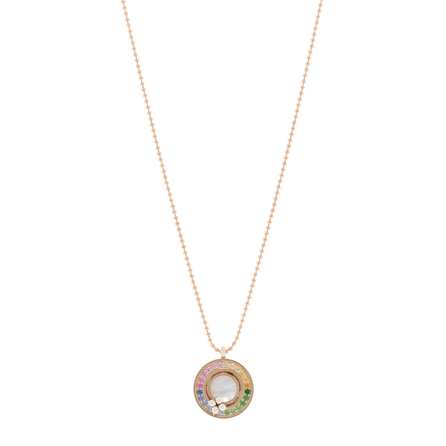 Roberto Coin 18K Rose Gold Diamond Sapphire Tsavorite Mother of Pearl Love in Verona Rainbow Medallion Necklace 1 of 5