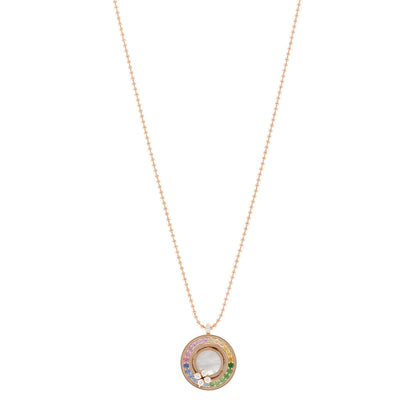 Roberto Coin 18K Rose Gold Diamond Sapphire Tsavorite Mother of Pearl Love in Verona Rainbow Medallion Necklace 1 of 5