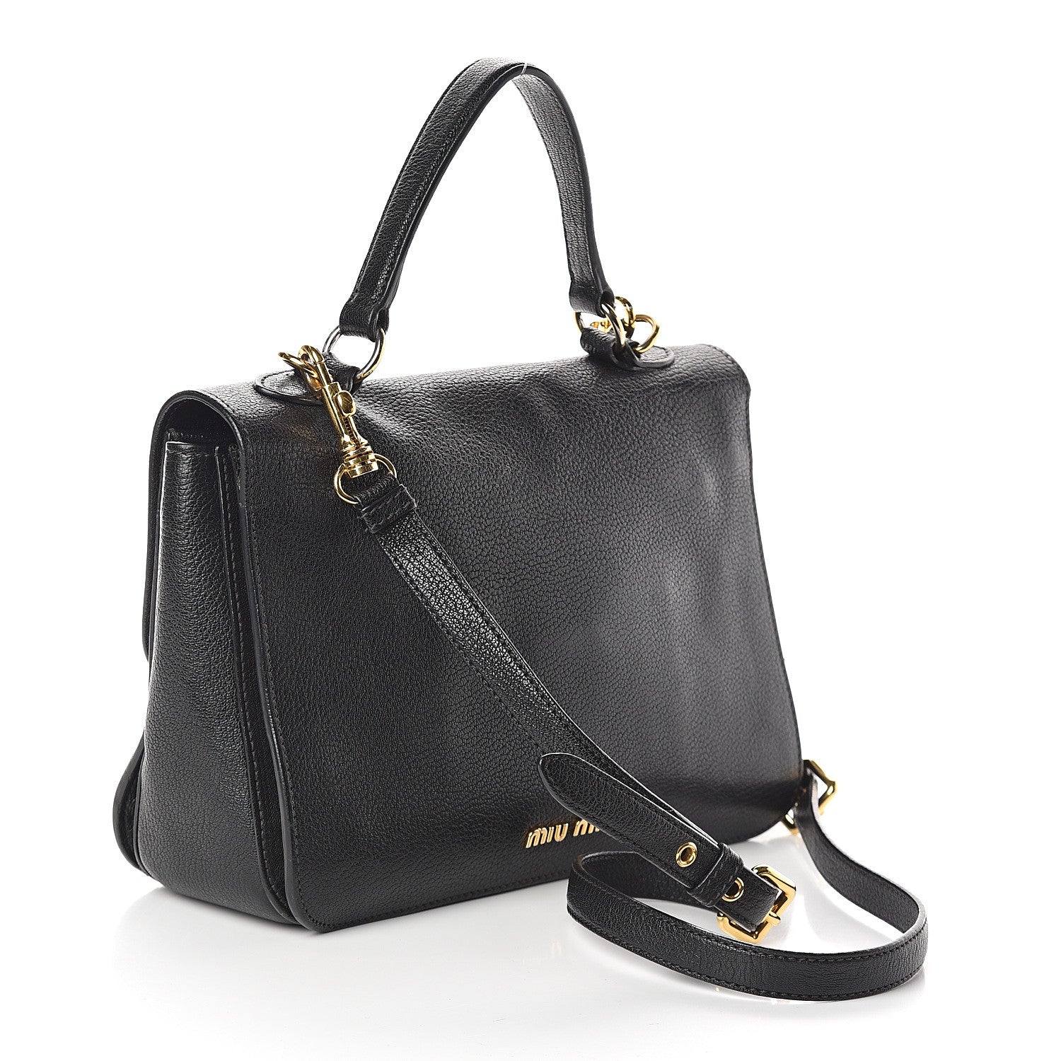 Miu Miu Goatskin Madras Shoulder Bag Black 2 of 9