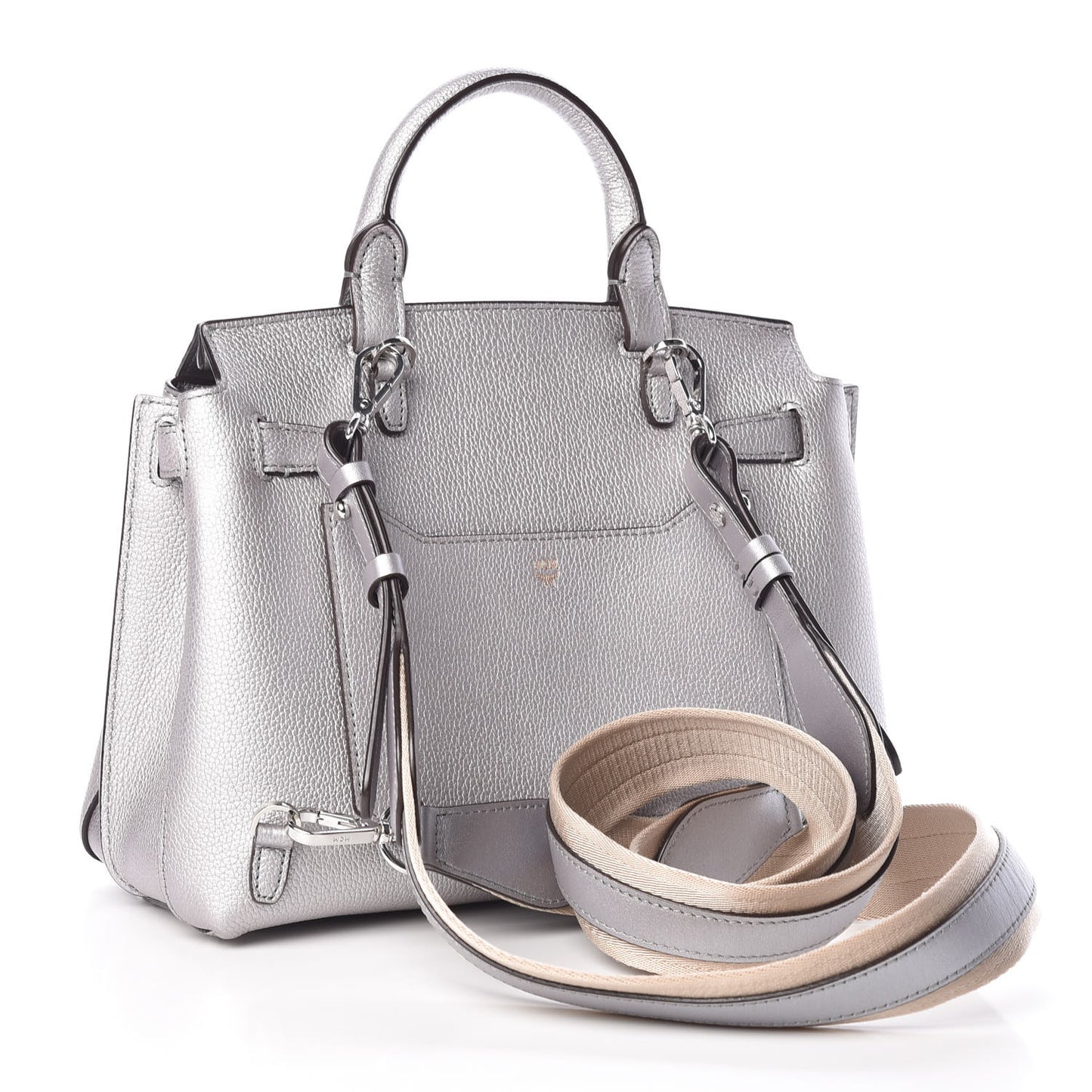 Metallic Grained Calfskin Medium Milla Convertible Backpack Spike Silver