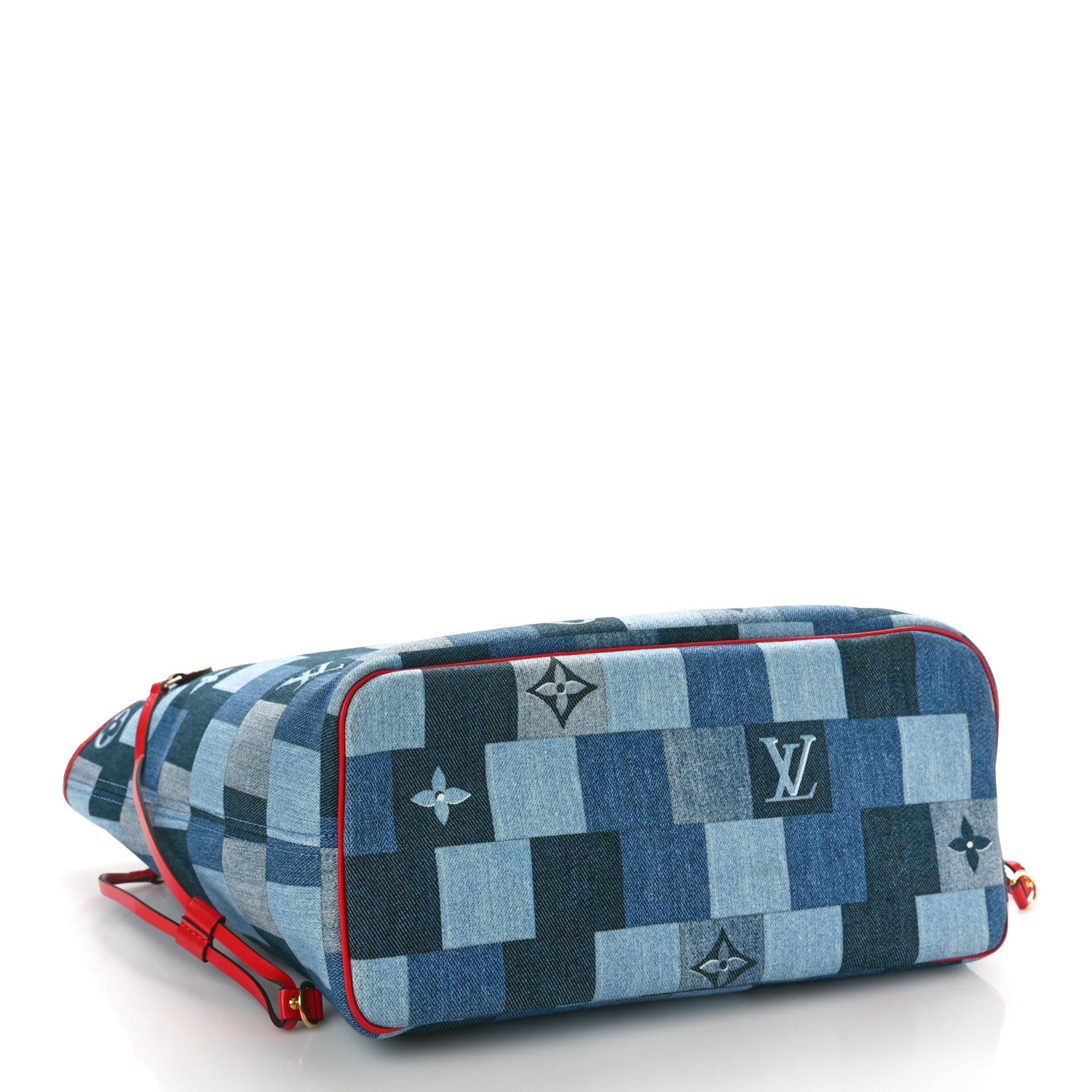 Louis Vuitton Denim Damier Monogram Patchwork Neverfull Blue Rouge 5 of 10