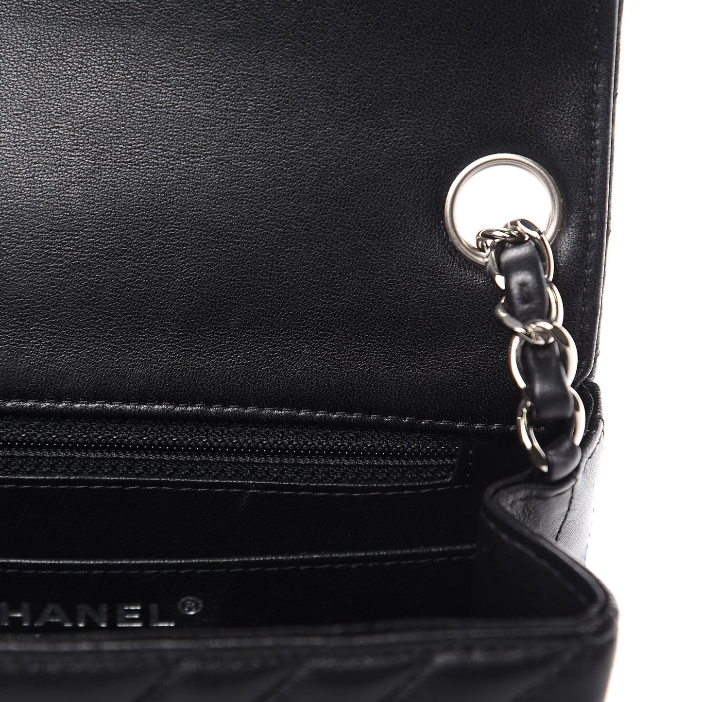 Lambskin Chevron Quilted Mini Square Flap Black