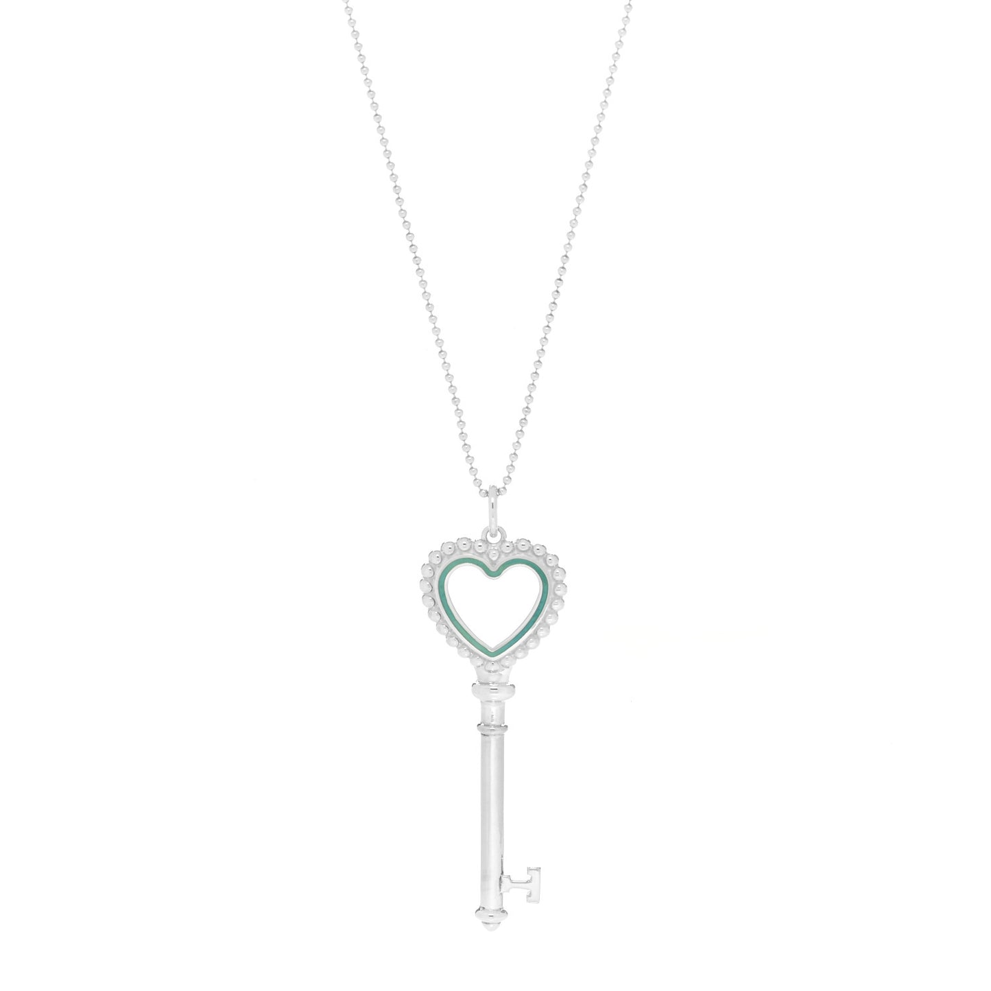 Sterling Silver Enamel Beaded Heart Key Pendant Necklace Blue