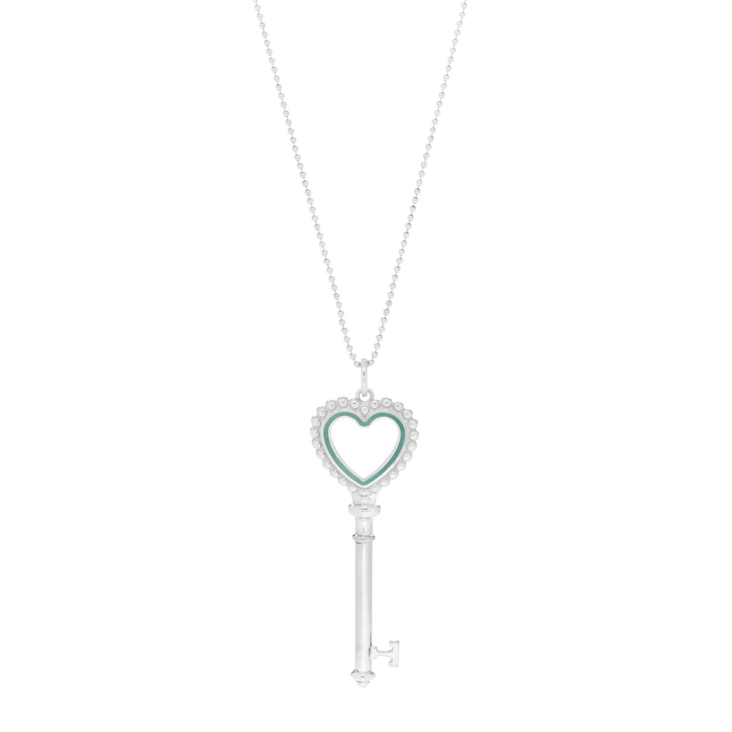 Tiffany Sterling Silver Enamel Beaded Heart Key Pendant Necklace Blue 1 of 5