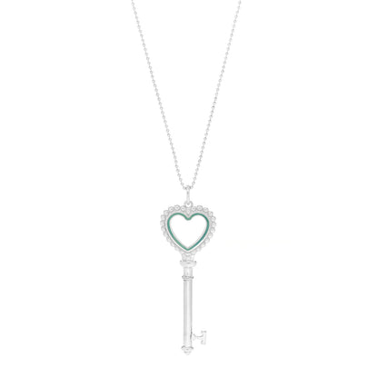 Tiffany Sterling Silver Enamel Beaded Heart Key Pendant Necklace Blue 1 of 5