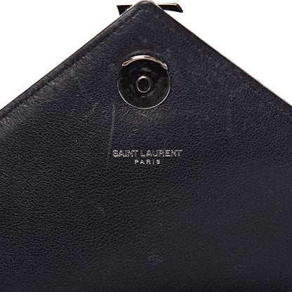 Saint Laurent Calfskin Mixed Matelasse Triquilt Large Monogram Envelope Satchel Deep Marine 6 of 25
