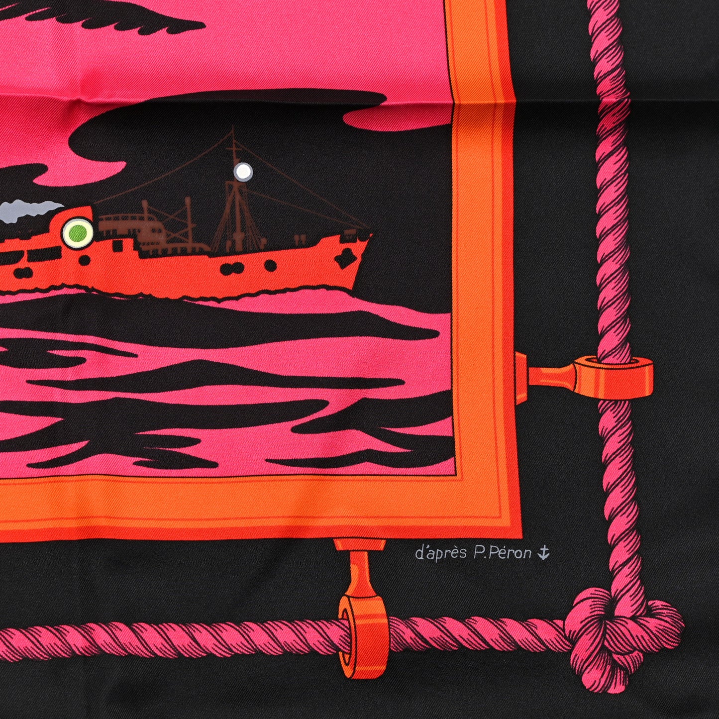 Silk Feux De Route Apercus La Nuit Scarf 90 Black Rose Fuchsia Orange