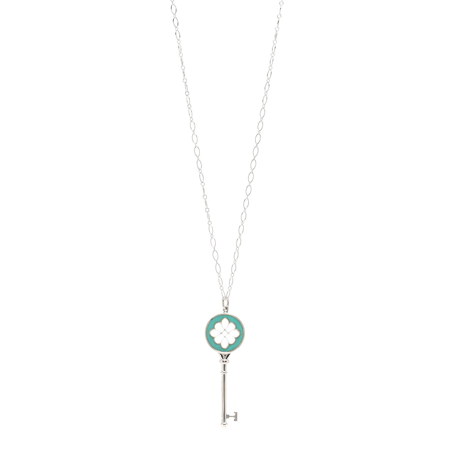 Tiffany Sterling Silver Enamel Knot Key Pendant Necklace Blue 1 of 4