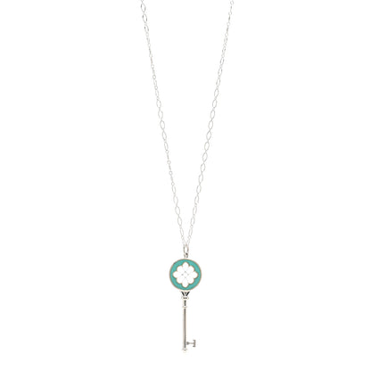 Tiffany Sterling Silver Enamel Knot Key Pendant Necklace Blue 1 of 4