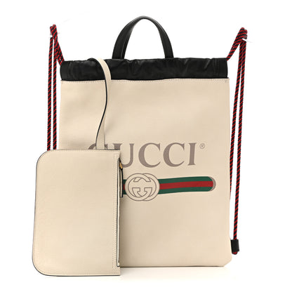 Gucci Calfskin Logo Drawstring Backpack Mystic White 3 of 12