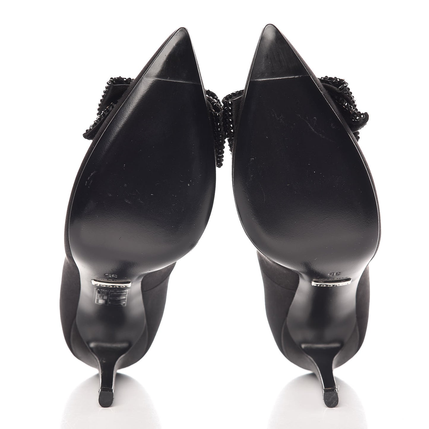 Satin Crystal Bow Pumps 35 Black