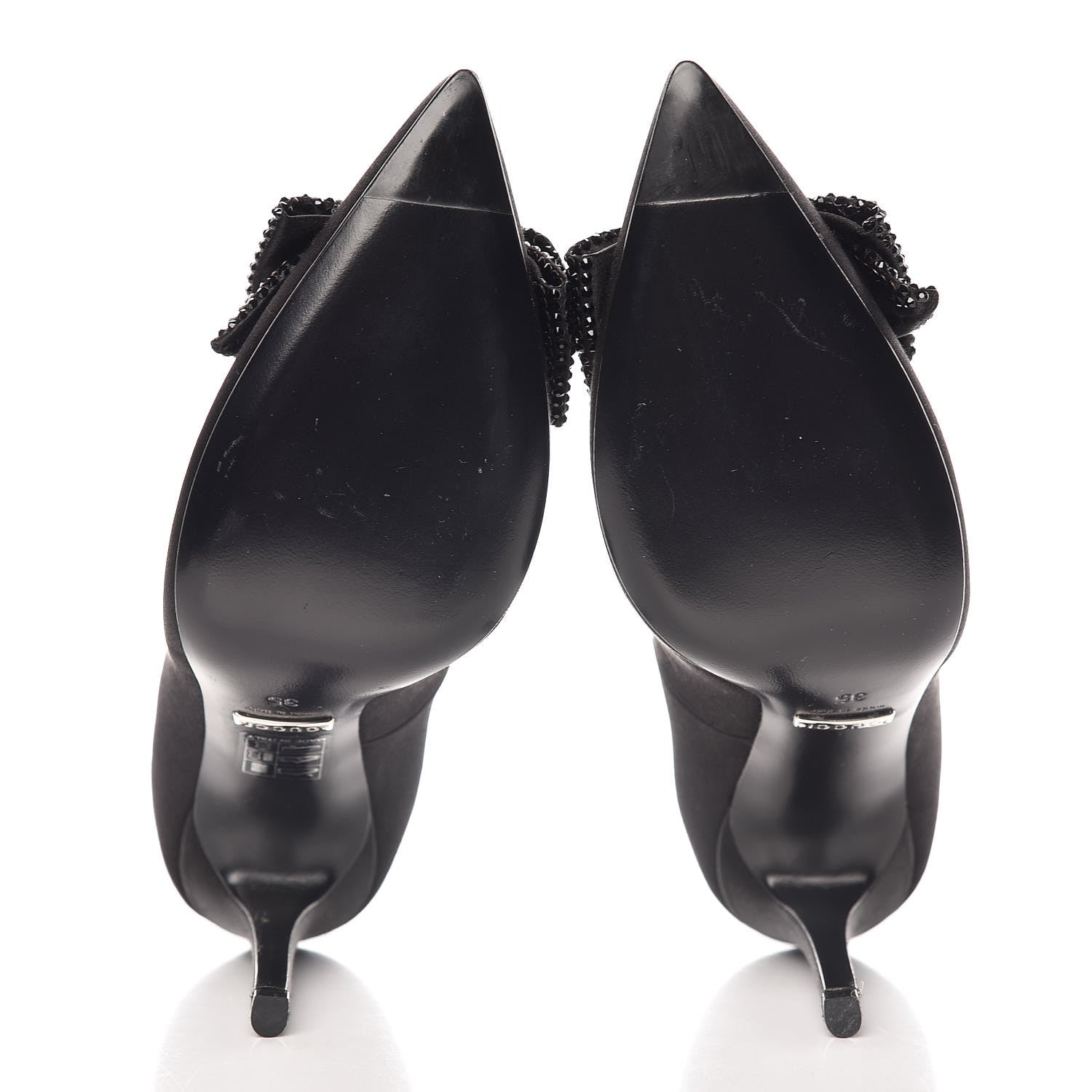 Gucci Satin Crystal Bow Pumps 35 Black 5 of 9