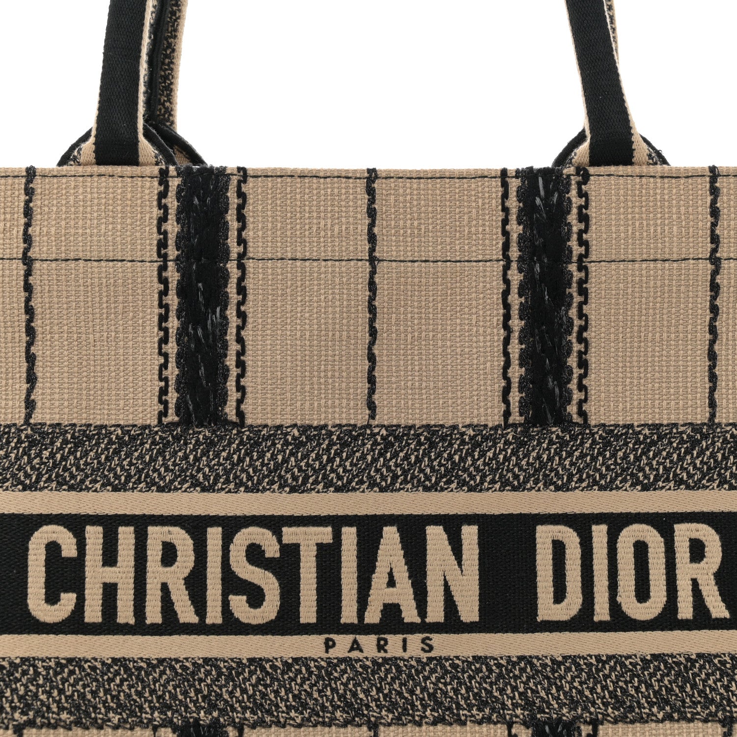 Christian Dior Canvas Embroidered Medium Bayadere Book Tote Black Beige 8 of 13