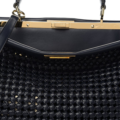 Fendi Nappa Matisse Intreccio Large Peekaboo Iconic Satchel Midnight 10 of 10