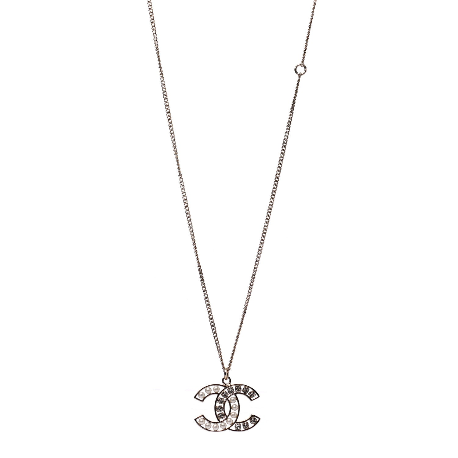 Chanel Pearl Crystal CC Pendant Necklace Gold 1 of 5