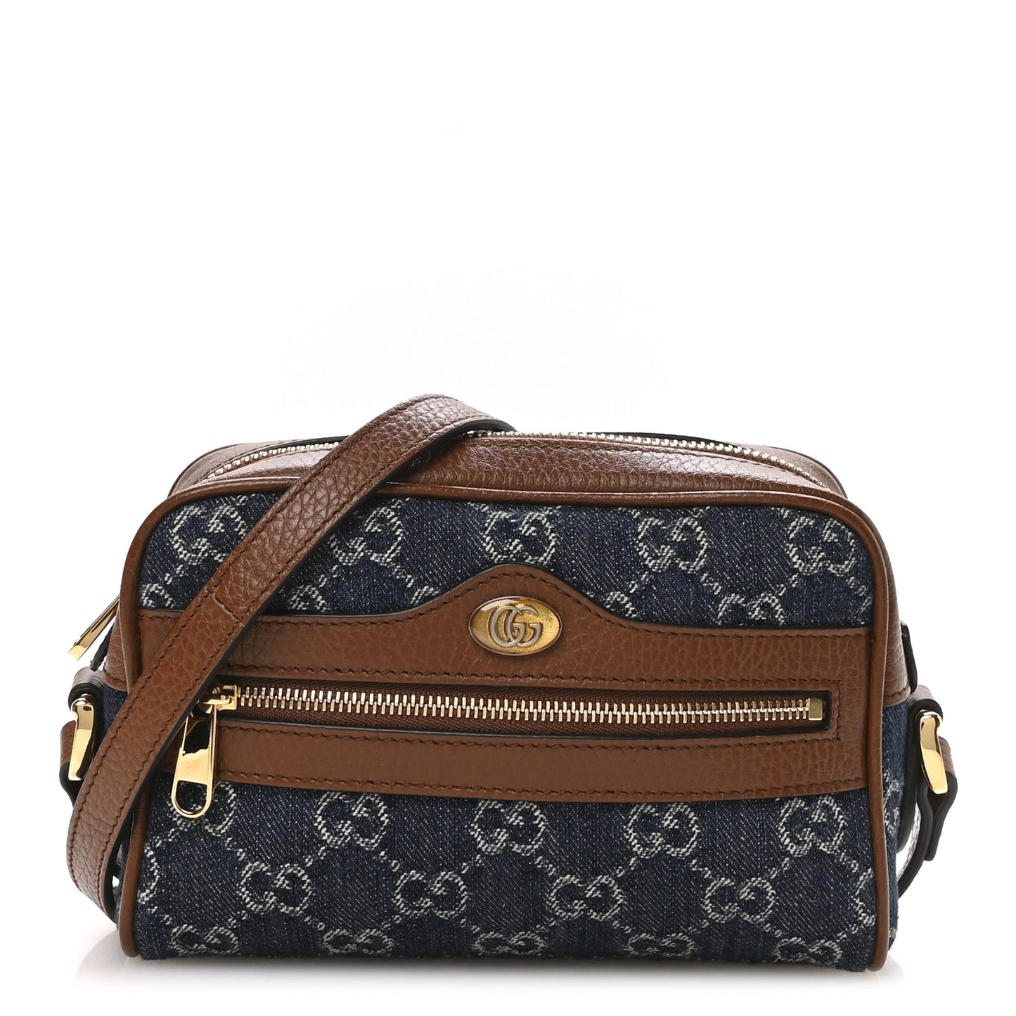New Denim GG Monogram Dollar Calfskin Mini Ophidia Shoulder Bag Blue Tea Cuir Epilog