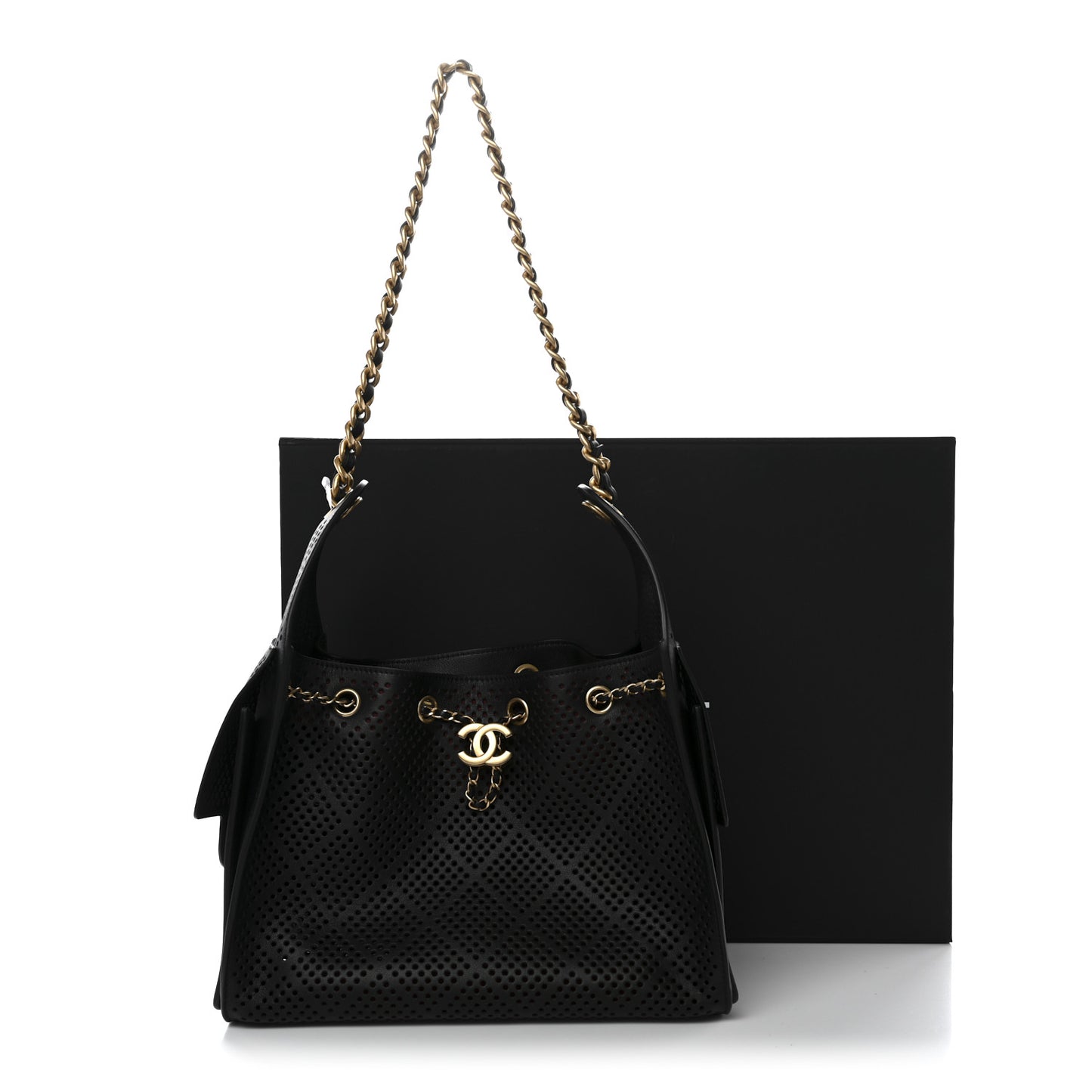 Perforated Calfskin Quilted Small Chanel 25 Handbag Black