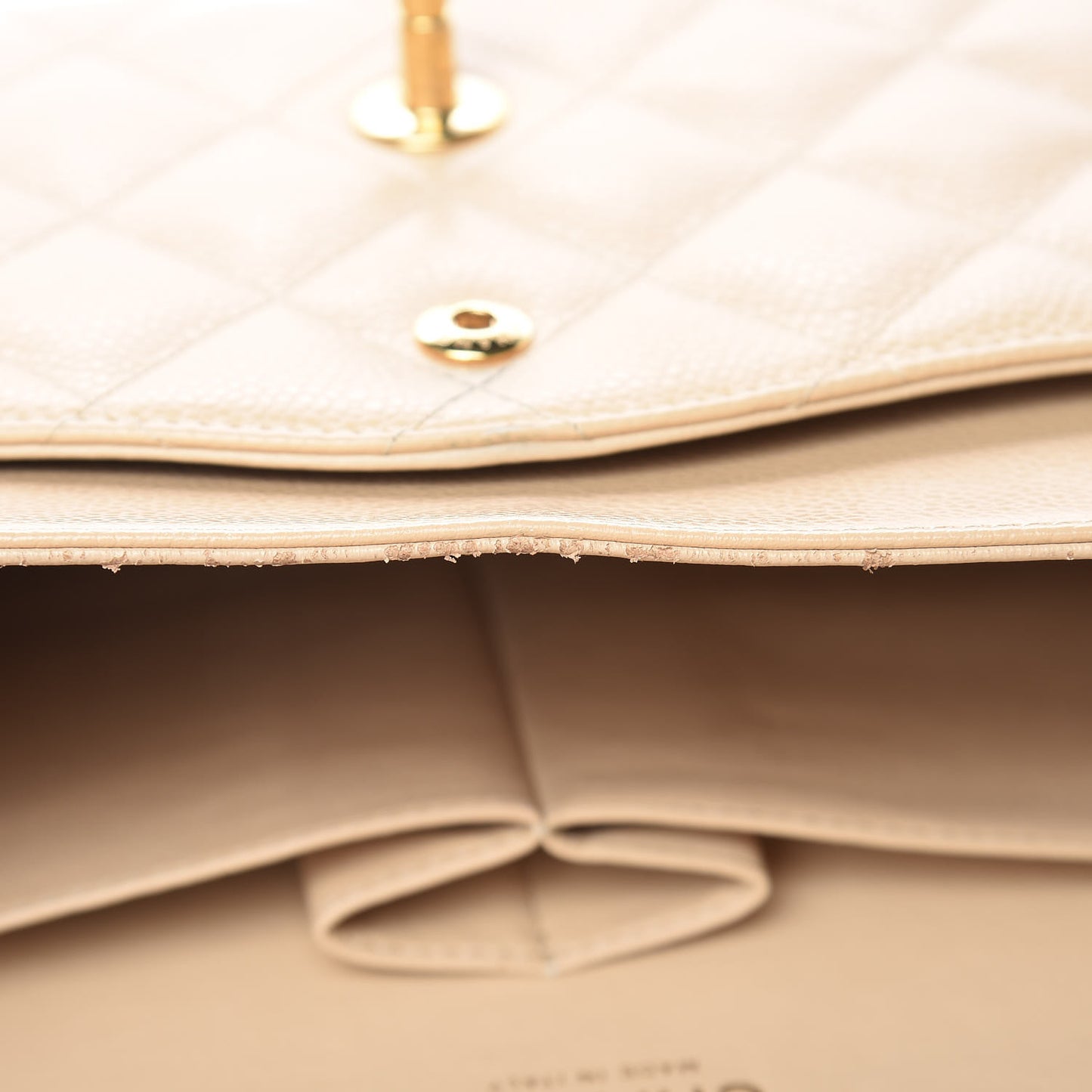 Caviar Quilted Jumbo Double Flap Beige