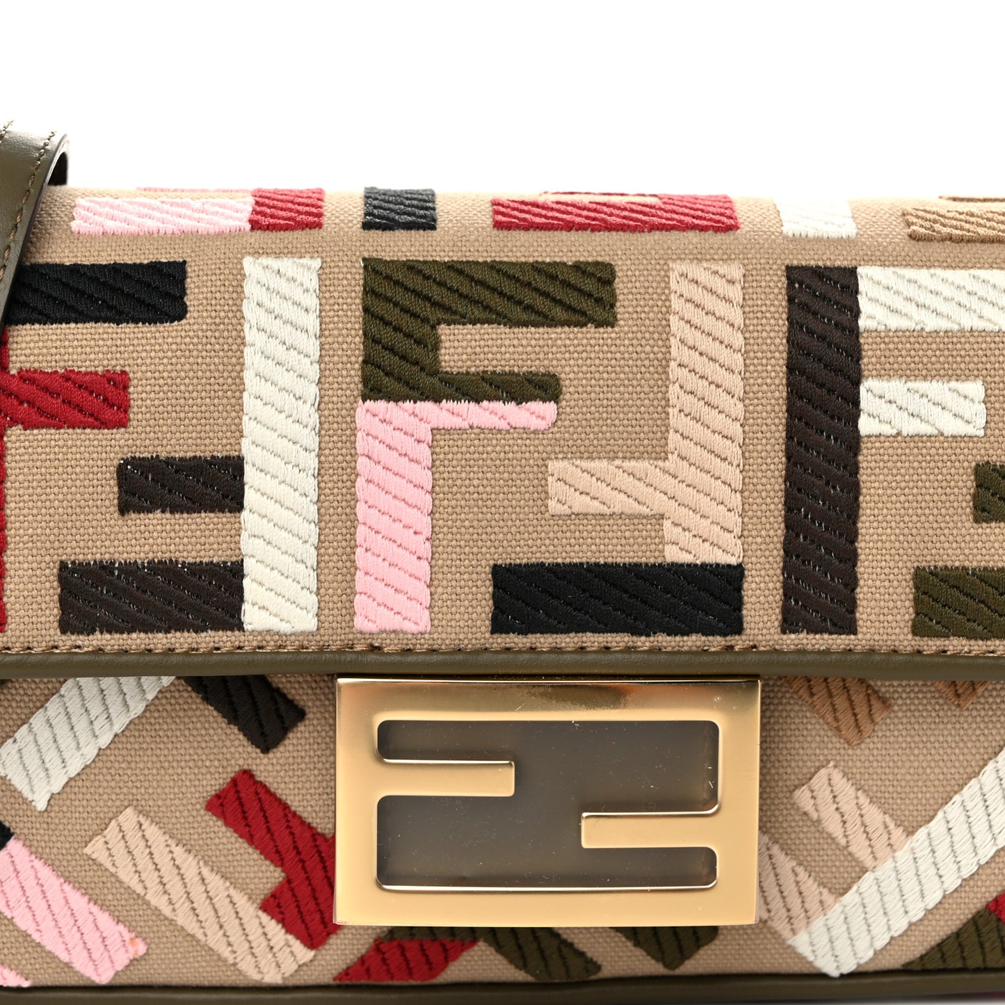 Canvas Vitello King Seta FF Embroidered Mini Baguette Multicolor