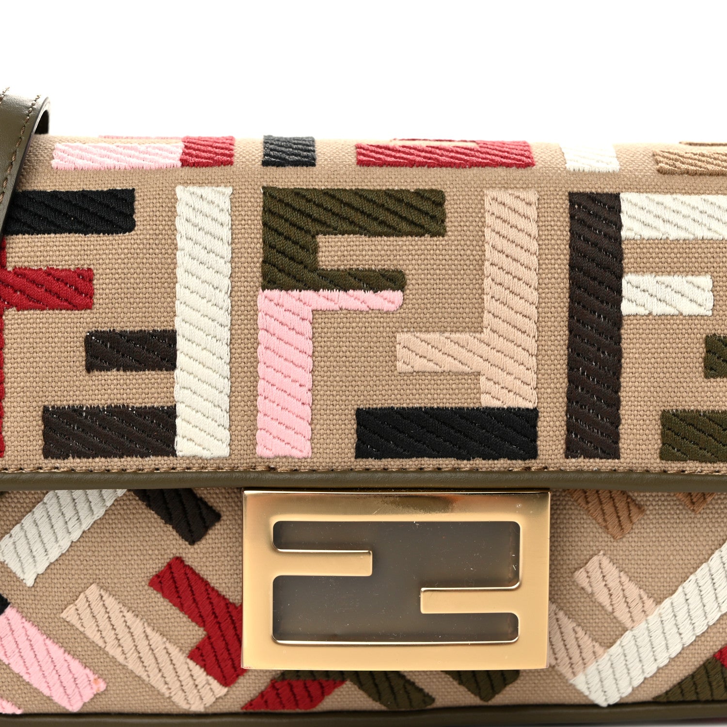 Fendi Canvas Vitello King Seta FF Embroidered Mini Baguette Multicolor 8 of 11