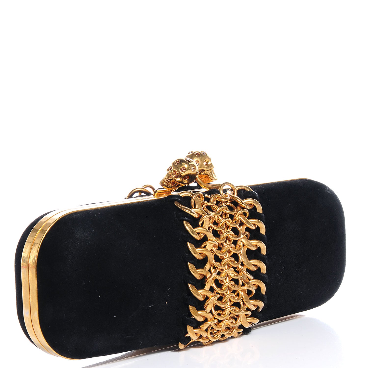 Alexander McQueen Kidskin Suede Chain Twin Skull Box Clutch Black 3 of 8