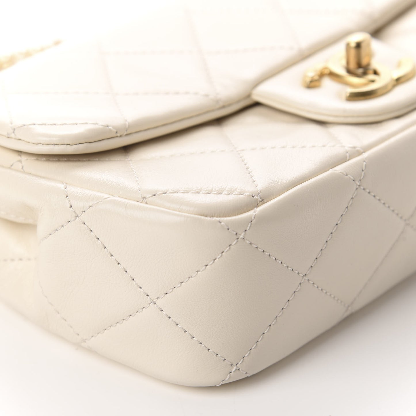 Calfskin Quilted Crystal Pearls Small Flap Bag White