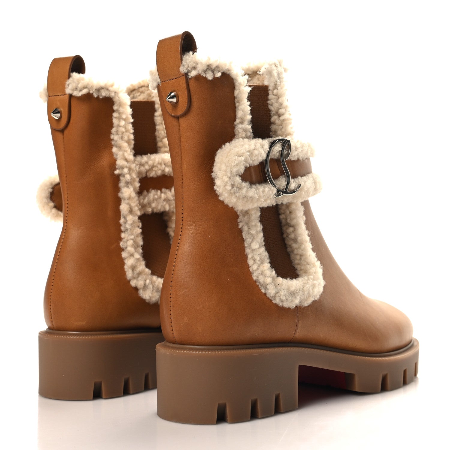 Christian Louboutin Calfskin Shearling CL Chelsea Booty 38.5 Terra Lin Beige 5 of 8