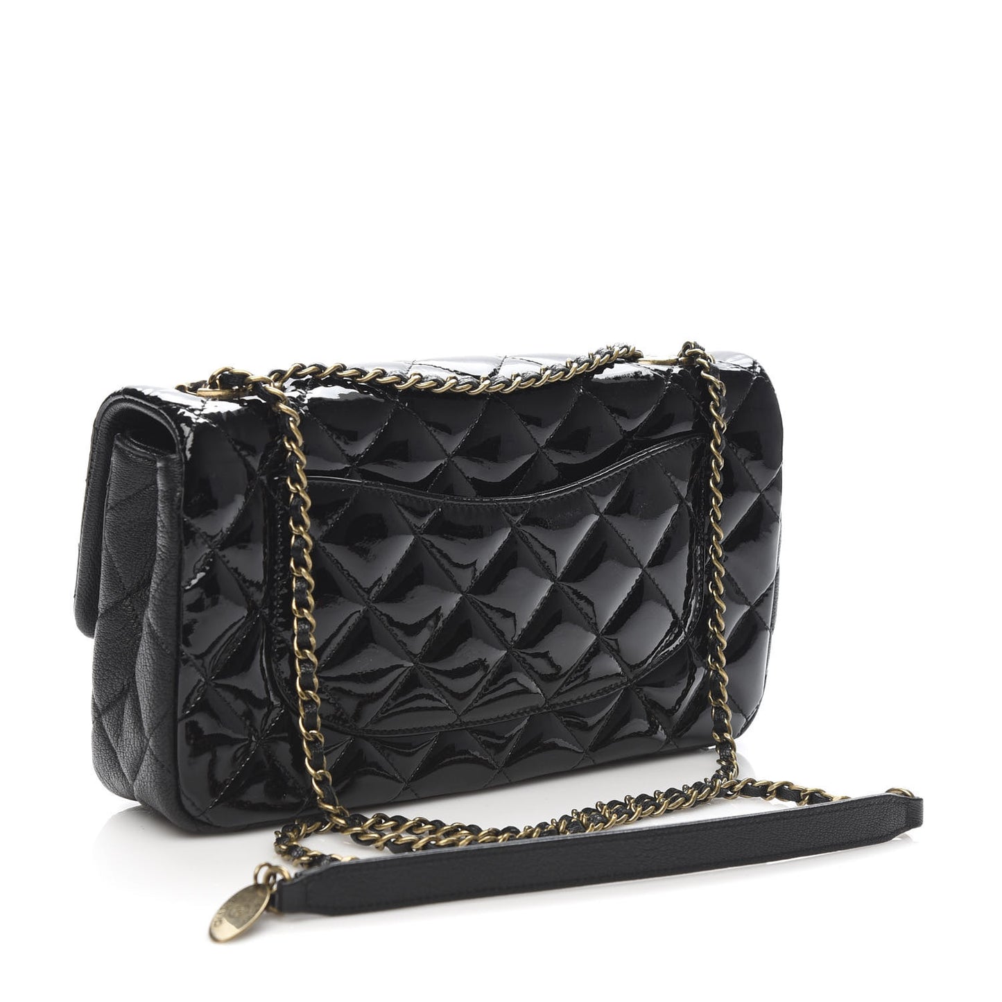 Patent Goatskin Quilted Medium CC Eyelet Flap Black