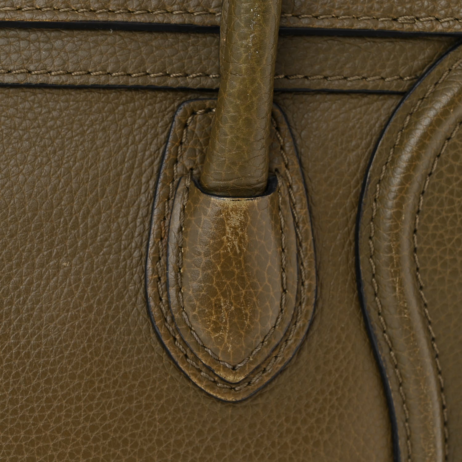 Celine Drummed Calfskin Nano Luggage Dark Olive 12 of 14