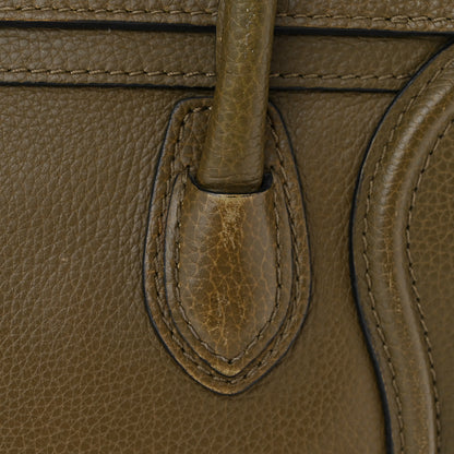 Celine Drummed Calfskin Nano Luggage Dark Olive 12 of 14
