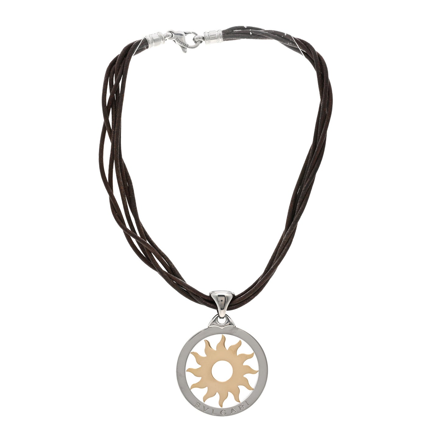 Stainless Steel 18K Yellow Gold Calfskin Tondo Sun Pendant Necklace