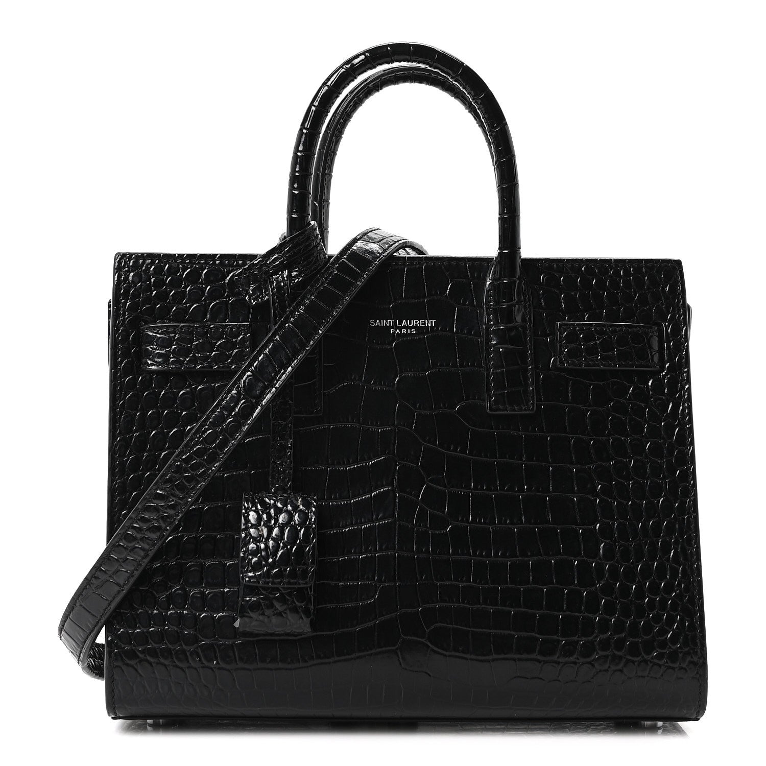 Saint Laurent Calfskin Crocodile Embossed Nano Sac De Jour Black 1 of 10