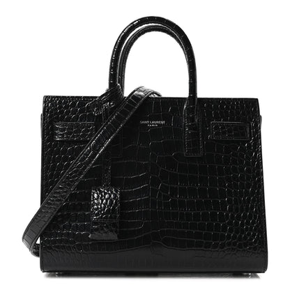 Saint Laurent Calfskin Crocodile Embossed Nano Sac De Jour Black 1 of 10