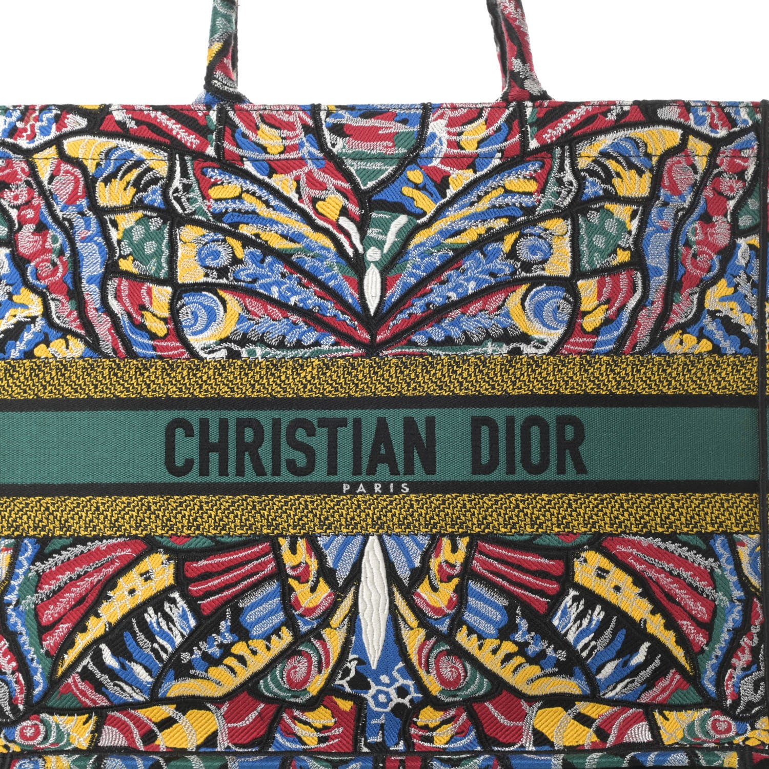 Christian Dior Canvas Embroidered Butterfly Book Tote Black Multicolor 8 of 12
